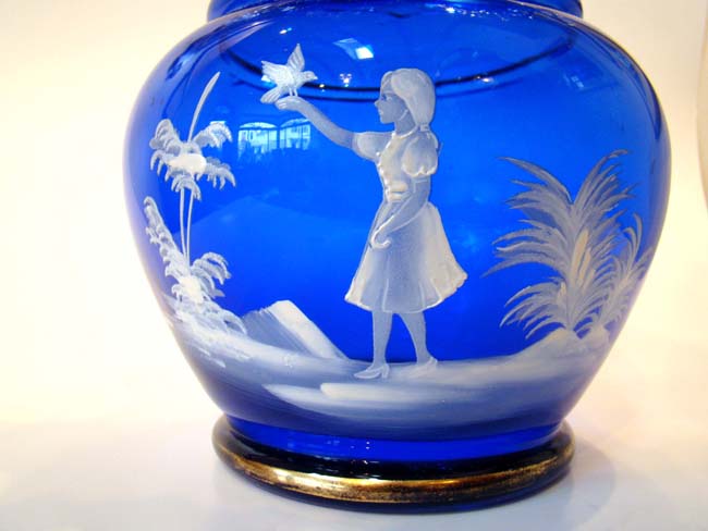 A fabulous Mary Gregory cobalt blue glass vase — image 2
